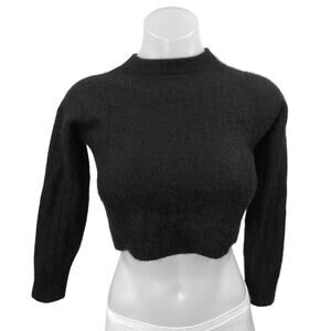 Naadam Black 100% Cashmere Mock Neck Knit Long Sleeve Crop Sweater Top Size 2